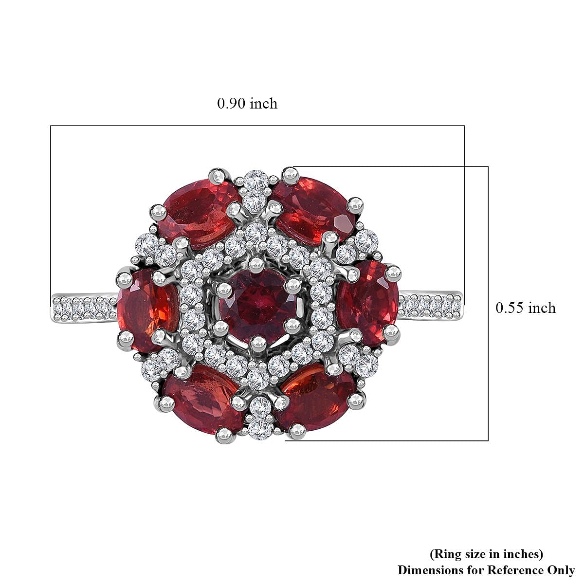 Sanguine Sapphire and White Zircon Art Deco Ring in Rhodium Over Sterling Silver (Size 6.0) 2.00 ctw image number 4
