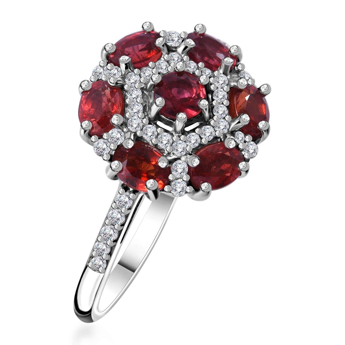 Sanguine Sapphire and White Zircon Art Deco Ring in Rhodium Over Sterling Silver (Size 7.0) 2.00 ctw image number 2