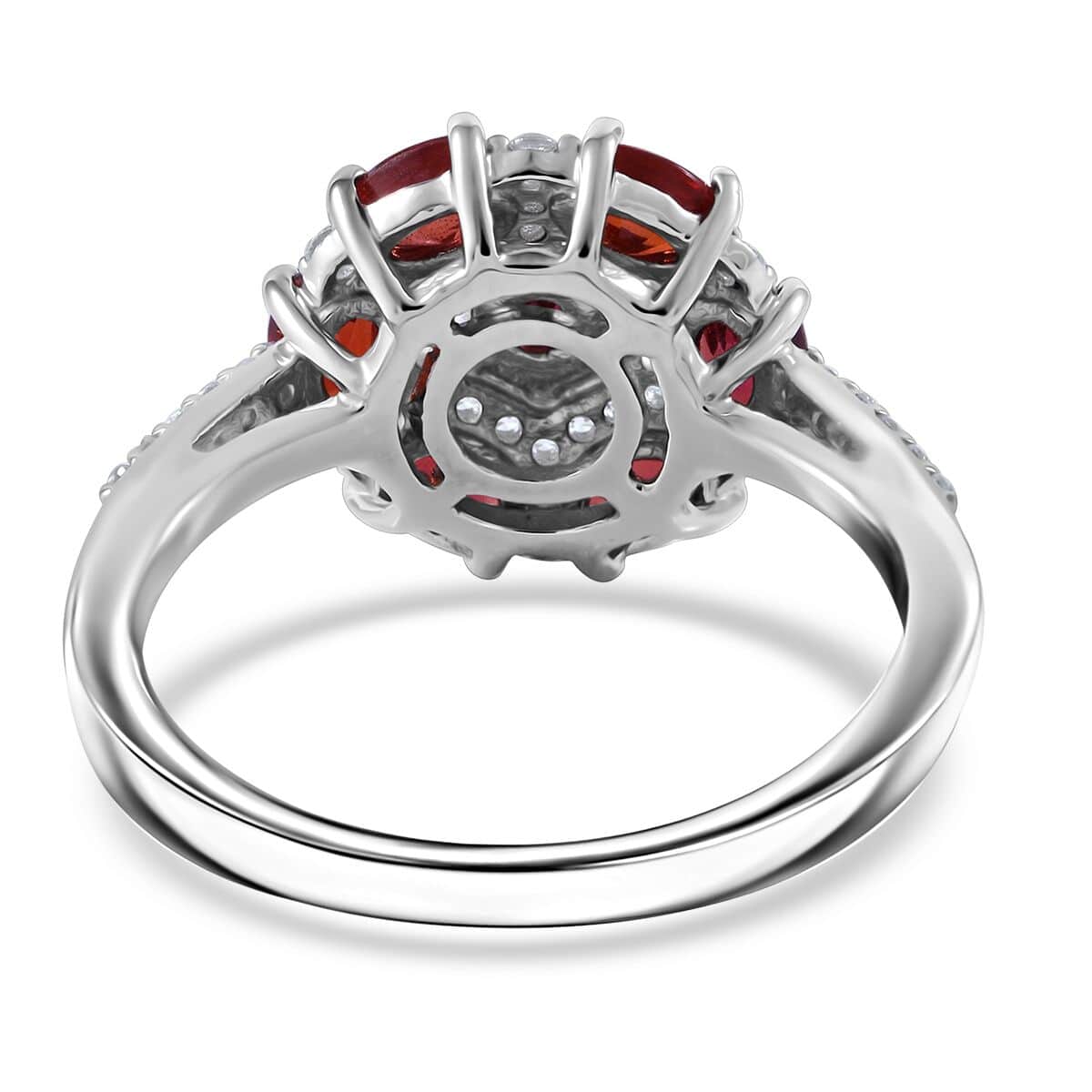 Sanguine Sapphire, White Zircon Floral Ring in Rhodium Over Sterling Silver (Size 10.0) 2.00 ctw image number 3