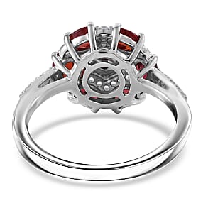 Sanguine Sapphire and White Zircon Art Deco Ring in Rhodium Over Sterling Silver (Size 7.0) 2.00 ctw