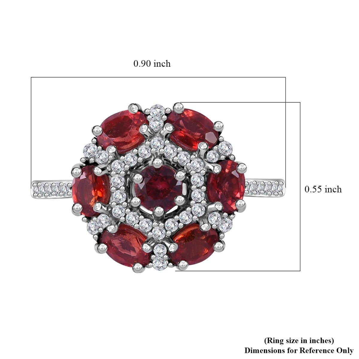 Sanguine Sapphire and White Zircon Art Deco Ring in Rhodium Over Sterling Silver (Size 7.0) 2.00 ctw image number 4