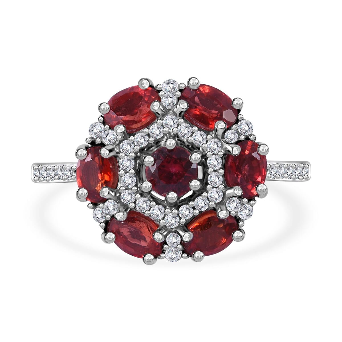 Sanguine Sapphire and White Zircon Art Deco Ring in Rhodium Over Sterling Silver (Size 8.0) 2.00 ctw image number 0
