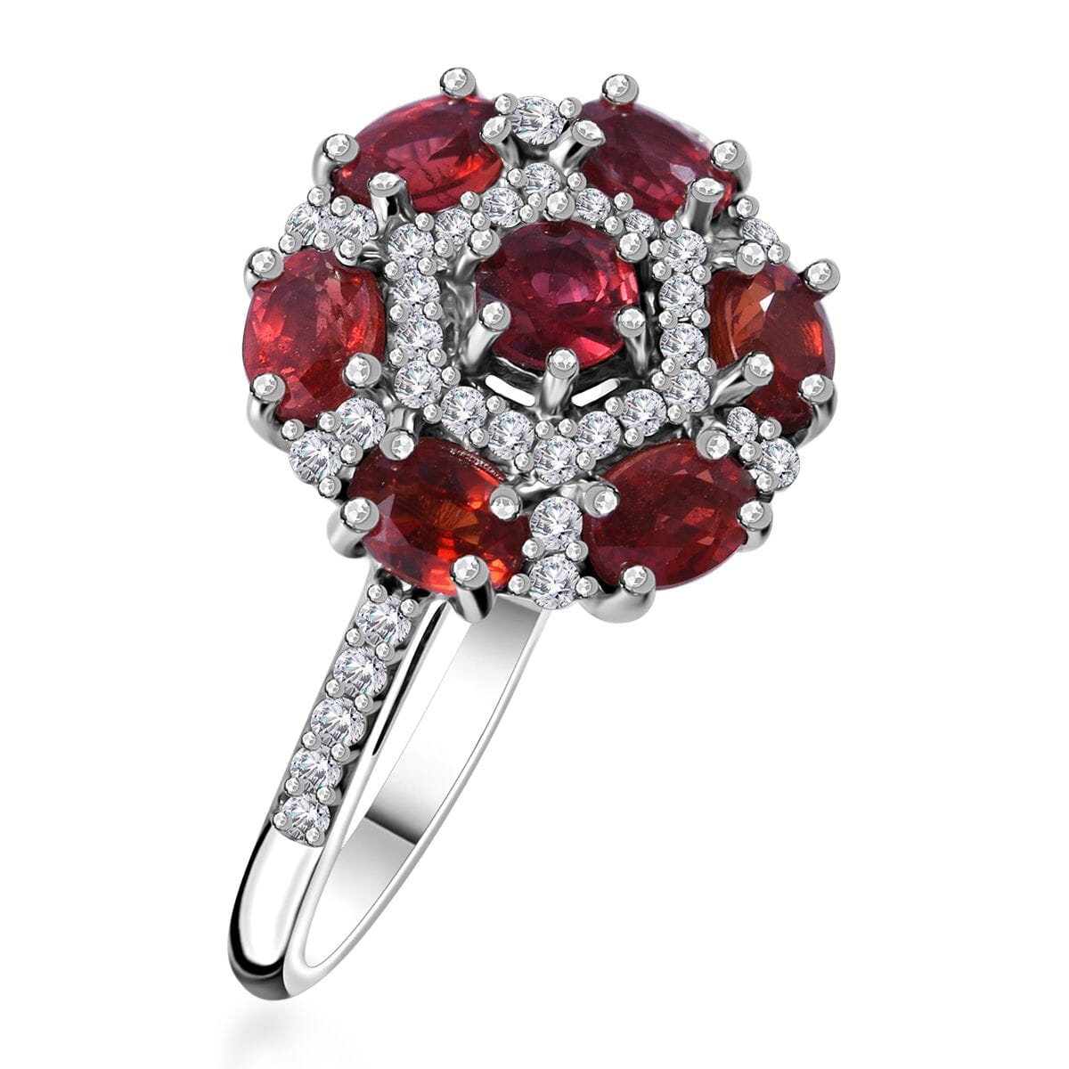 Sanguine Sapphire and White Zircon Art Deco Ring in Rhodium Over Sterling Silver (Size 8.0) 2.00 ctw image number 2