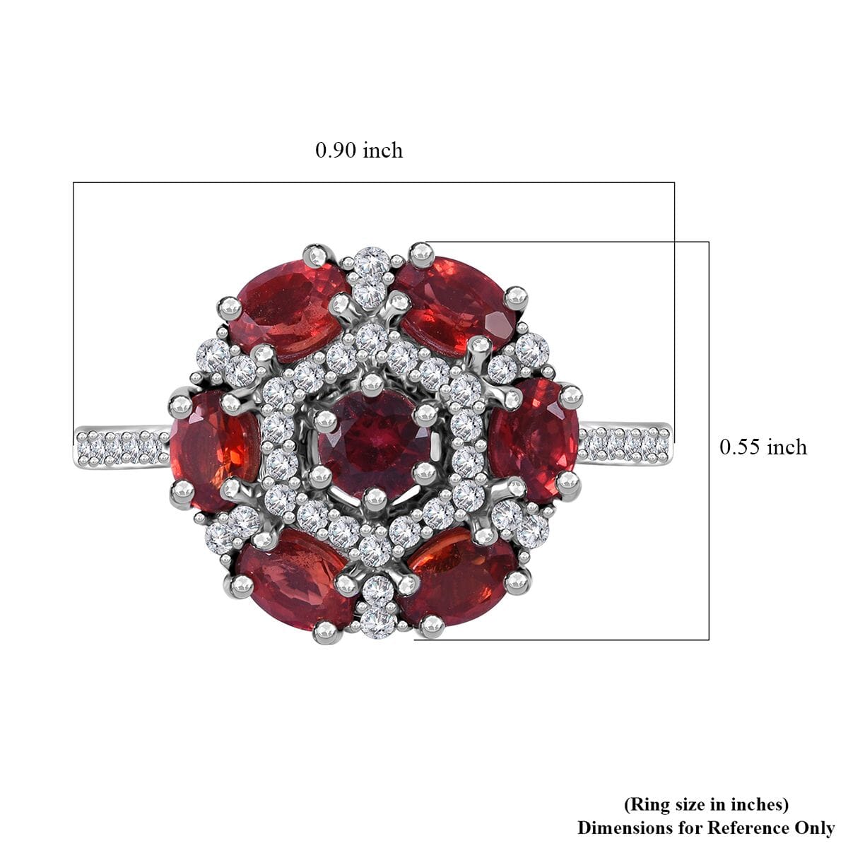 Sanguine Sapphire and White Zircon Art Deco Ring in Rhodium Over Sterling Silver (Size 8.0) 2.00 ctw image number 4