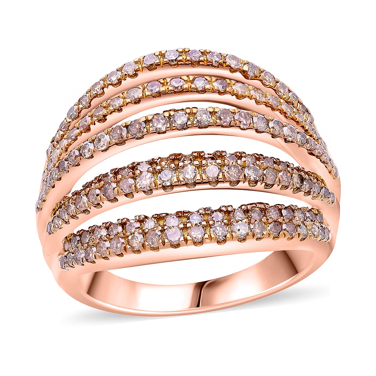 Natural Champagne Diamond 1.50 ctw Ring in Vermeil Rose Gold Over Sterling Silver (Size 8.0) 