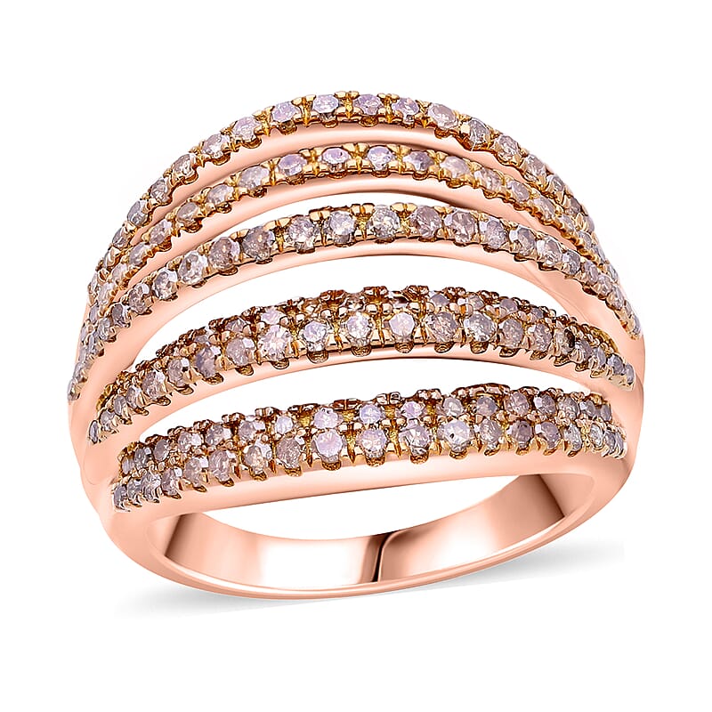Natural Champagne Diamond 1.50 ctw Ring in Vermeil Rose Gold Over Sterling Silver (Size 8.0) 