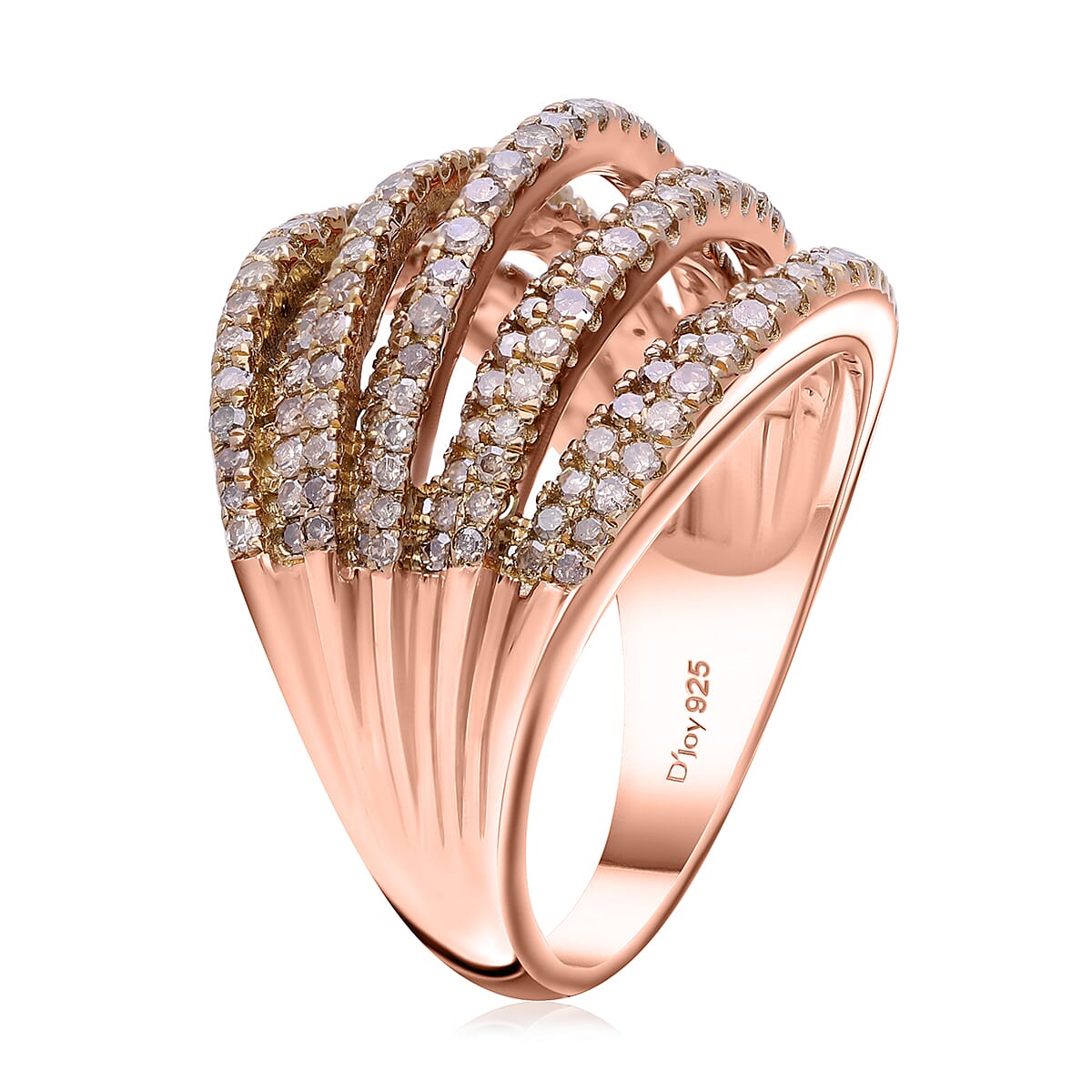 Natural Champagne Diamond 1.50 ctw Ring in Vermeil Rose Gold Over Sterling Silver (Size 8.0) 