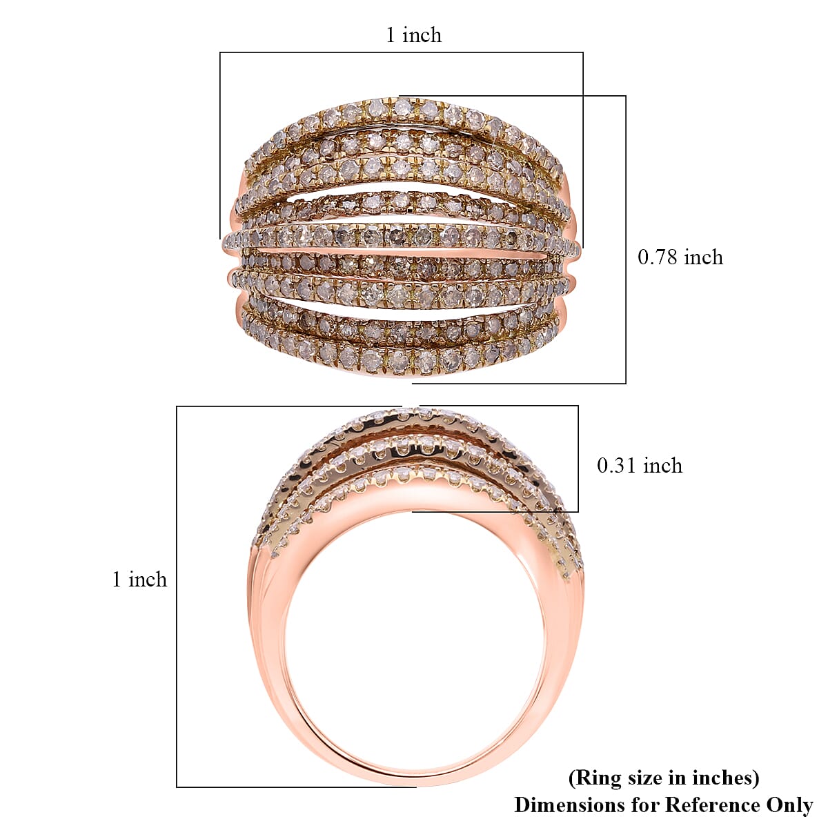 Natural Champagne Diamond 1.50 ctw Ring in Vermeil Rose Gold Over Sterling Silver (Size 8.0) 