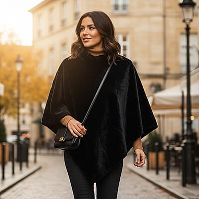 Tamsy Black Faux Fur Poncho