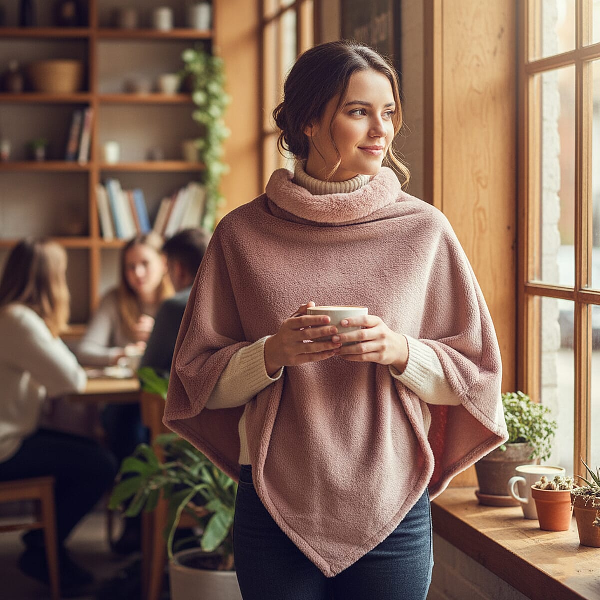 Tamsy Pink Faux Fur Poncho image number 1