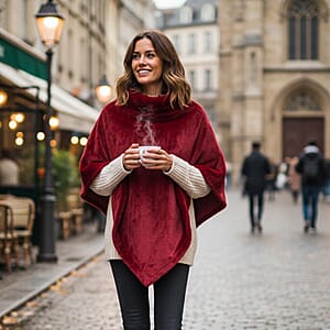 Tamsy Red Faux Fur Poncho