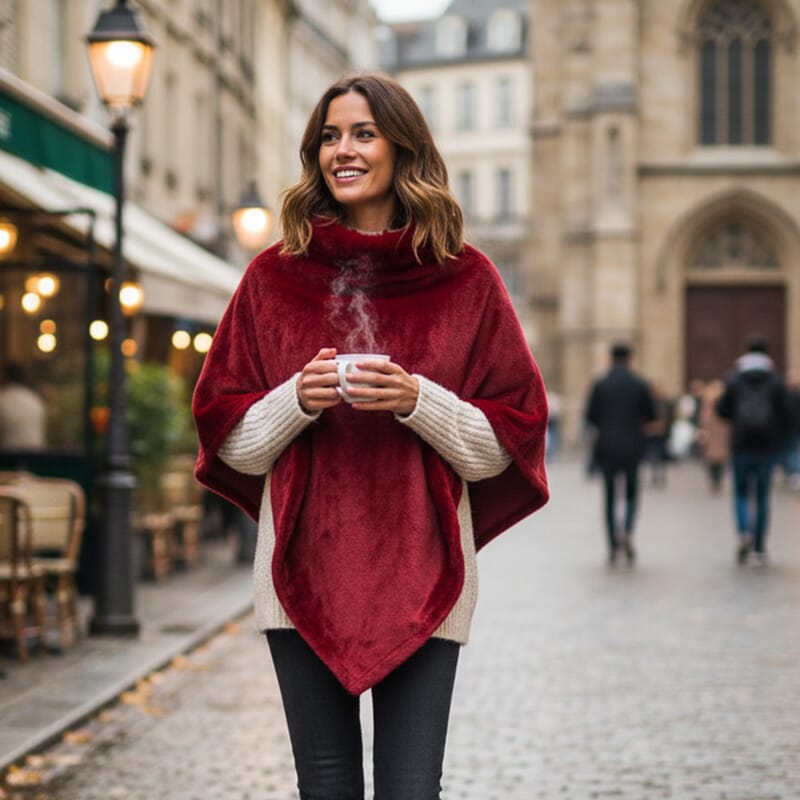 Tamsy Red Faux Fur Poncho
