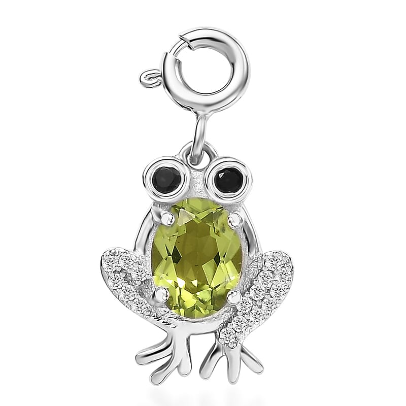 Peridot and Multi Gemstone 1.60 ctw Charm in Rhodium Over Sterling Silver
