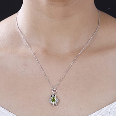 Peridot and Multi Gemstone 1.60 ctw Charm in Rhodium Over Sterling Silver