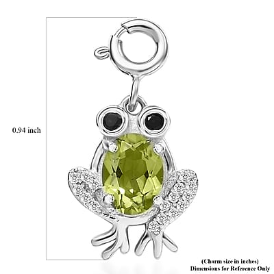 Peridot and Multi Gemstone 1.60 ctw Charm in Rhodium Over Sterling Silver