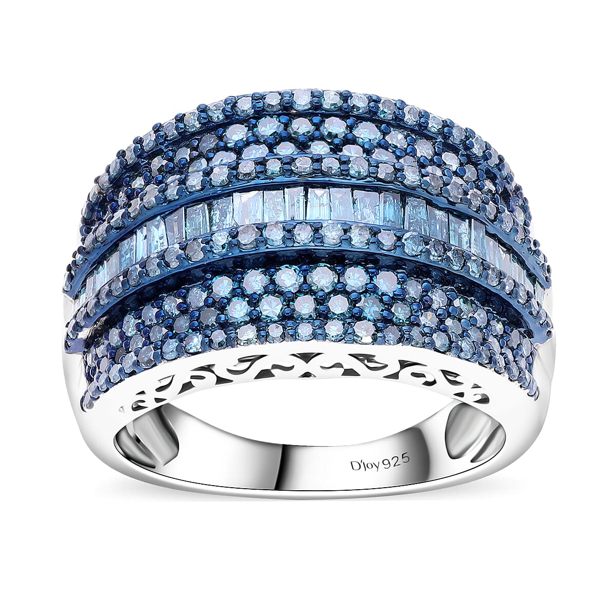 Blue Diamond Ring in Platinum Over Sterling Silver (Size 6.0) 2.00 ctw