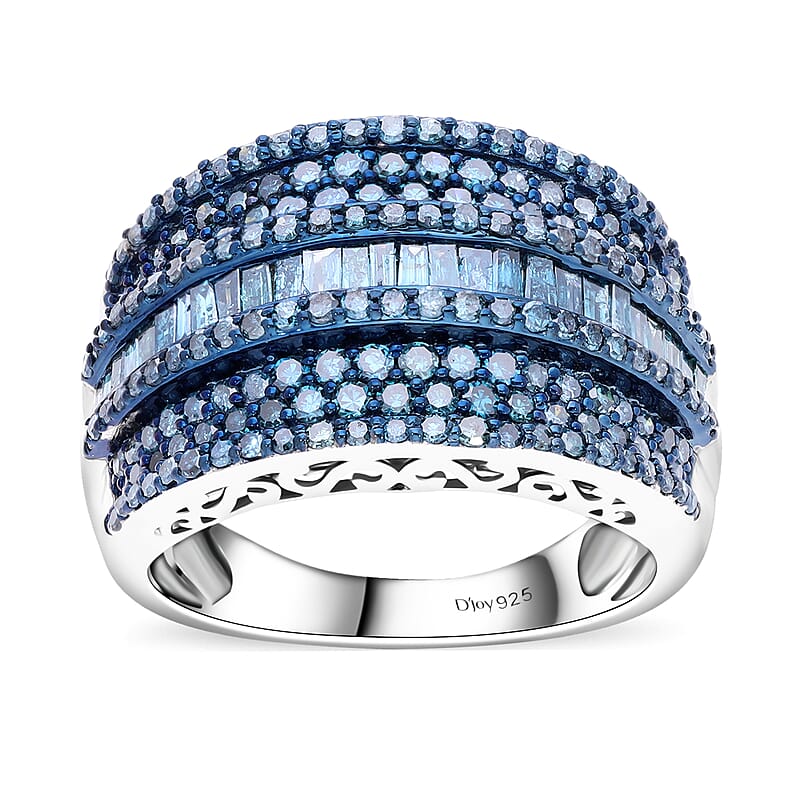 Blue Diamond Ring in Platinum Over Sterling Silver (Size 6.0) 2.00 ctw