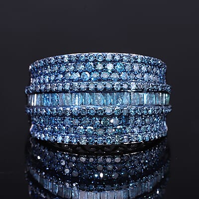 Blue Diamond Ring in Platinum Over Sterling Silver (Size 6.0) 2.00 ctw