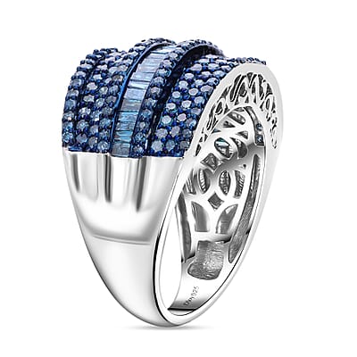 Blue Diamond Ring in Platinum Over Sterling Silver (Size 6.0) 2.00 ctw