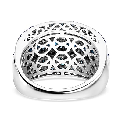 Blue Diamond Ring in Platinum Over Sterling Silver (Size 6.0) 2.00 ctw