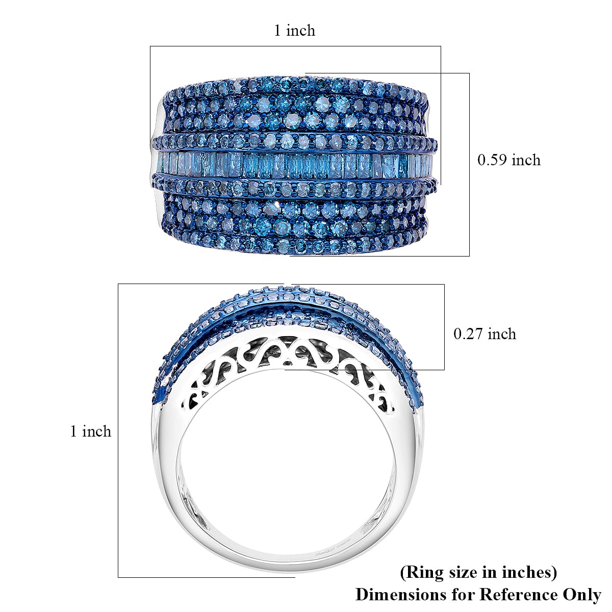 Blue Diamond Ring in Platinum Over Sterling Silver (Size 6.0) 2.00 ctw image number 5