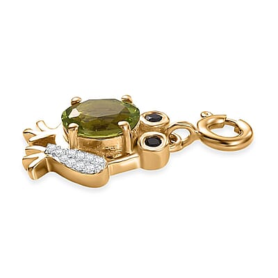 Peridot and Multi Gemstone 1.60 ctw Charm in 18K Vermeil Yellow Gold Over Sterling Silver