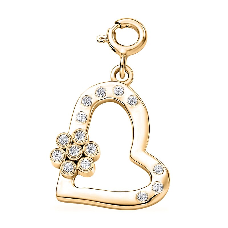 Moissanite 0.15 ctw Heart Charm in 18K Vermeil Yellow Gold Over Sterling Silver
