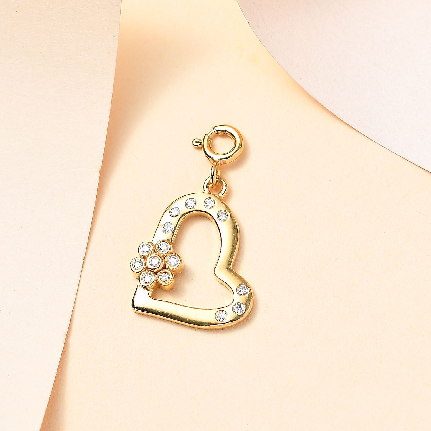 Moissanite 0.15 ctw Heart Charm in 18K Vermeil Yellow Gold Over Sterling Silver
