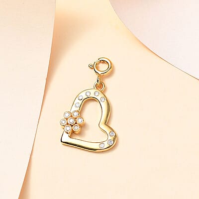 Moissanite 0.15 ctw Heart Charm in 18K Vermeil Yellow Gold Over Sterling Silver