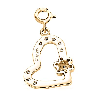 Moissanite 0.15 ctw Heart Charm in 18K Vermeil Yellow Gold Over Sterling Silver