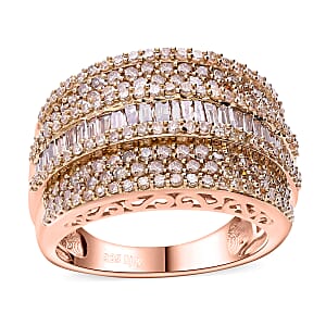 Natural Champagne Diamond Ring in Vermeil Rose Gold Over Sterling Silver (Size 7.0) 2.00 ctw
