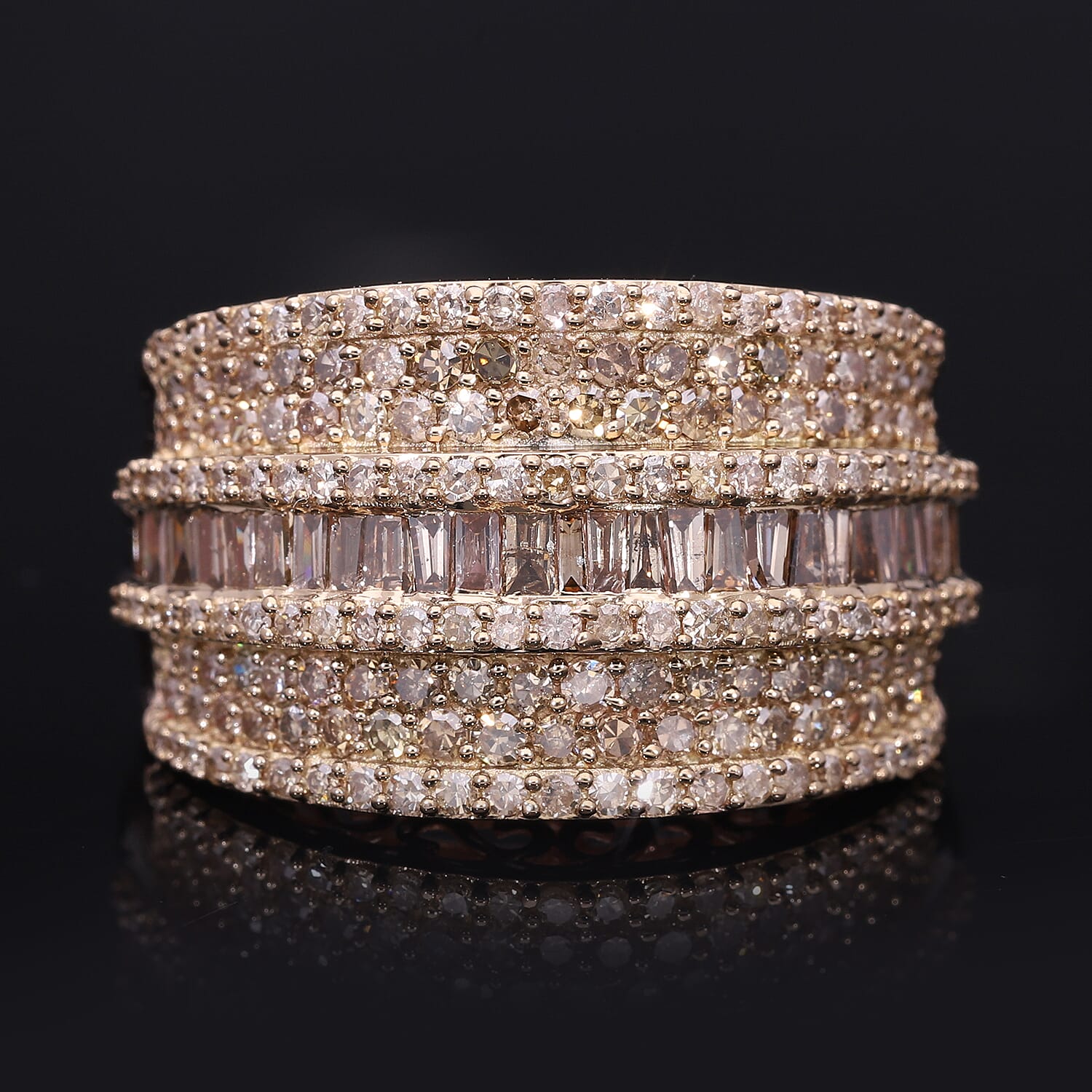 Natural Champagne Diamond Ring in Vermeil Rose Gold Over Sterling Silver (Size 7.0) 2.00 ctw