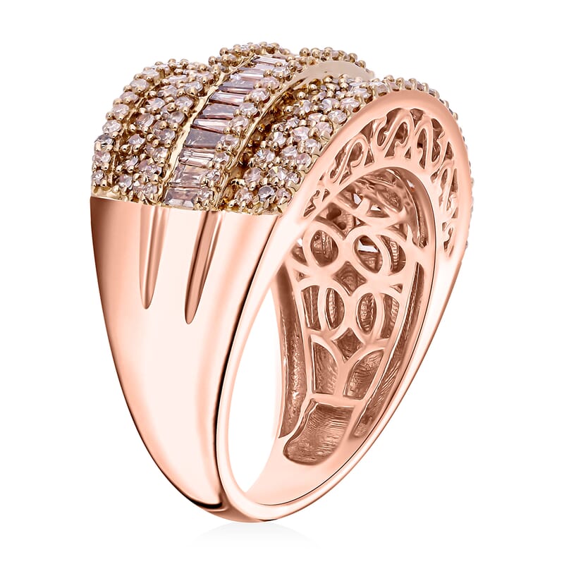 Natural Champagne Diamond Ring in Vermeil Rose Gold Over Sterling Silver (Size 7.0) 2.00 ctw