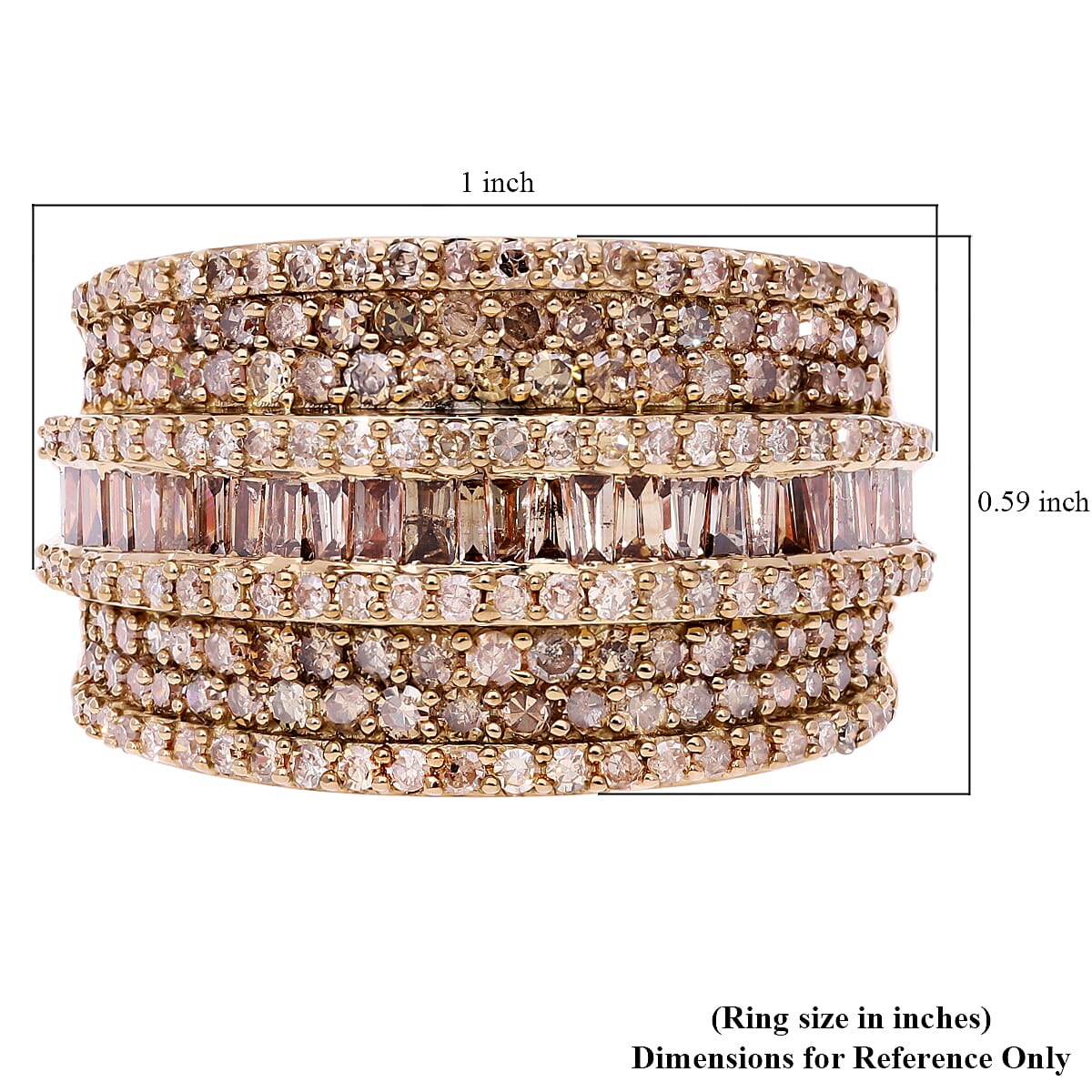 Natural Champagne Diamond Ring in Vermeil Rose Gold Over Sterling Silver (Size 7.0) 2.00 ctw