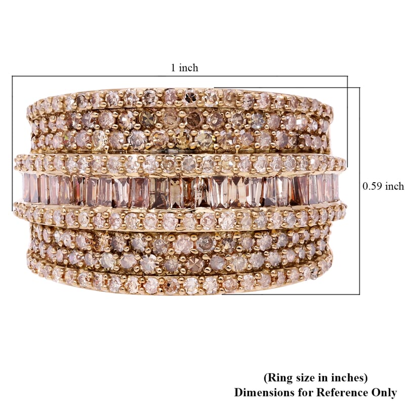 Natural Champagne Diamond Ring in Vermeil Rose Gold Over Sterling Silver (Size 7.0) 2.00 ctw