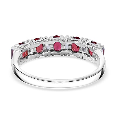 Sanguine Sapphire and White Zircon Art Deco Ring in Rhodium Over Sterling Silver (Size 10.0) 1.50 ctw
