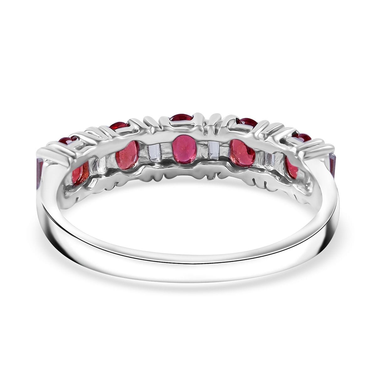Sanguine Sapphire and White Zircon Art Deco Ring in Rhodium Over Sterling Silver (Size 6.0) 1.50 ctw image number 3