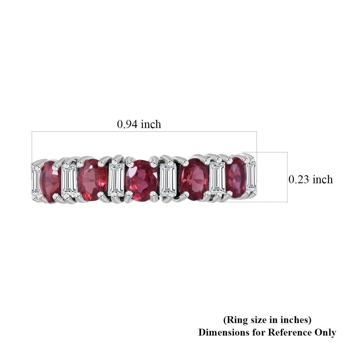 Sanguine Sapphire, White Zircon Band Ring in Rhodium Over Sterling Silver (Size 10.0) 1.50 ctw image number 4