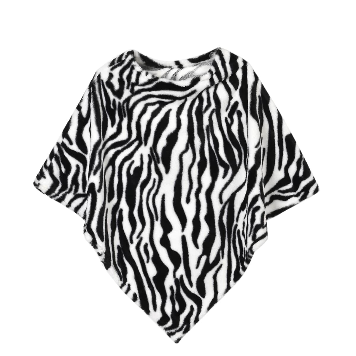 Black and White Tiger Print 100% Polyester Poncho image number 0