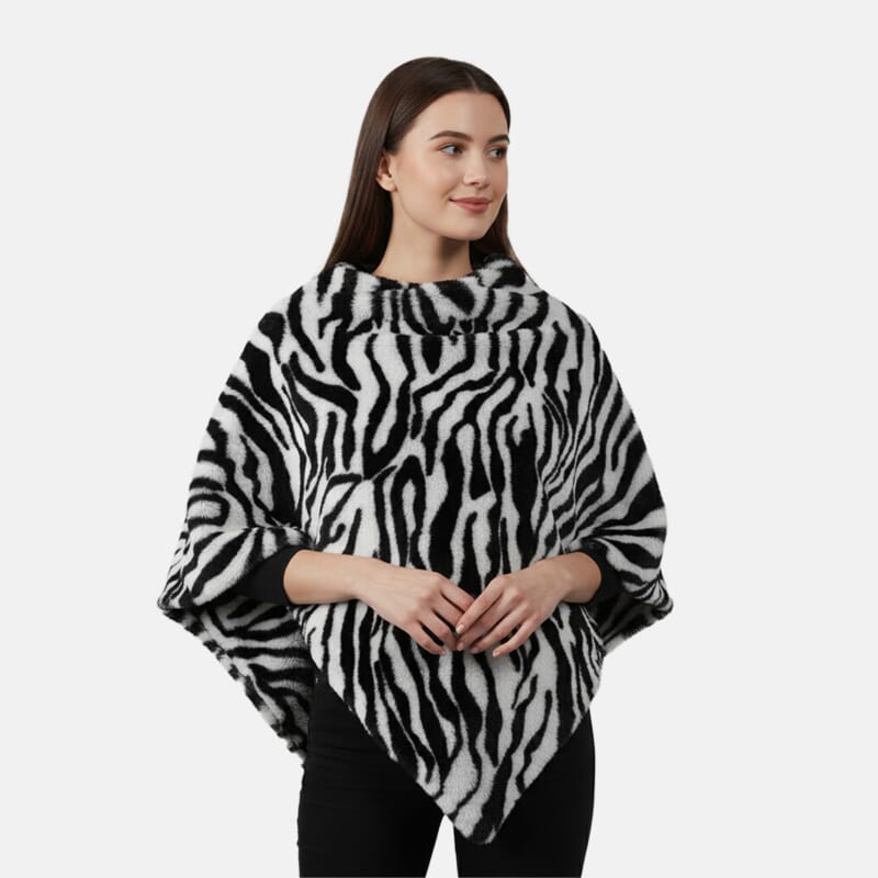 Tamsy Black and White Tiger Poncho - One Time Fits Most