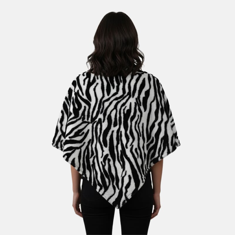 Tamsy Black and White Tiger Poncho - One Time Fits Most