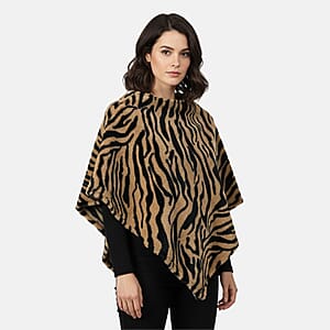  Tamsy Brown Tiger Poncho - One Time Fits Most
