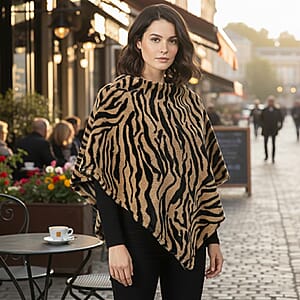  Tamsy Brown Tiger Poncho - One Time Fits Most