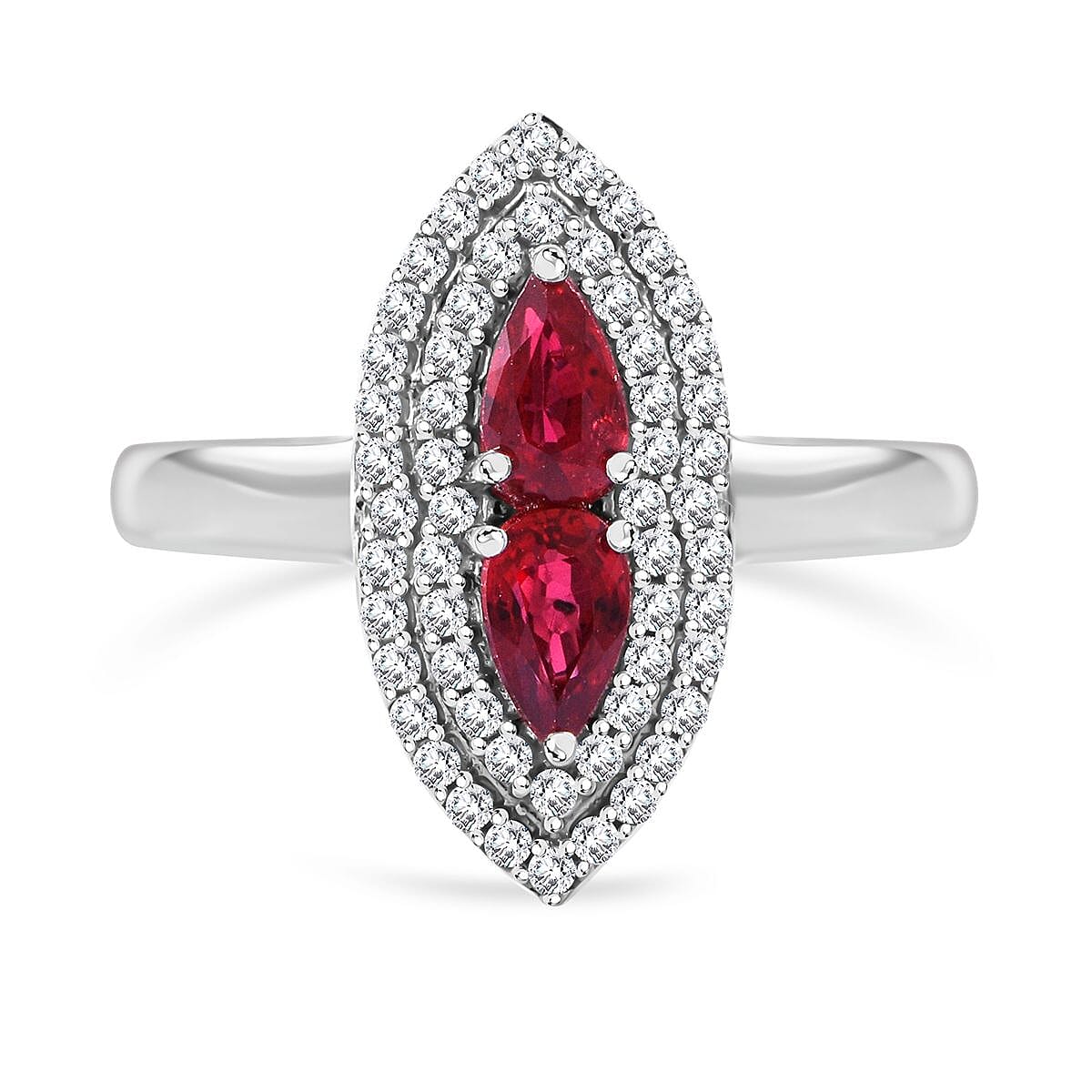 Sanguine Sapphire and White Zircon Ring in Rhodium Over Sterling Silver (Size 10.0) 1.00 ctw