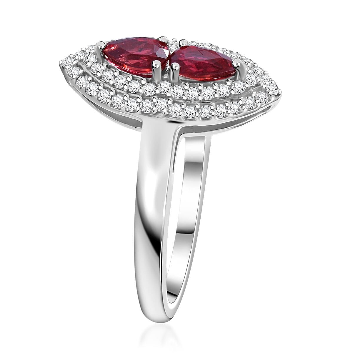 Sanguine Sapphire and White Zircon Ring in Rhodium Over Sterling Silver (Size 10.0) 1.00 ctw