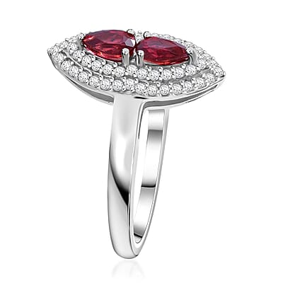 Sanguine Sapphire and White Zircon Ring in Rhodium Over Sterling Silver (Size 10.0) 1.00 ctw