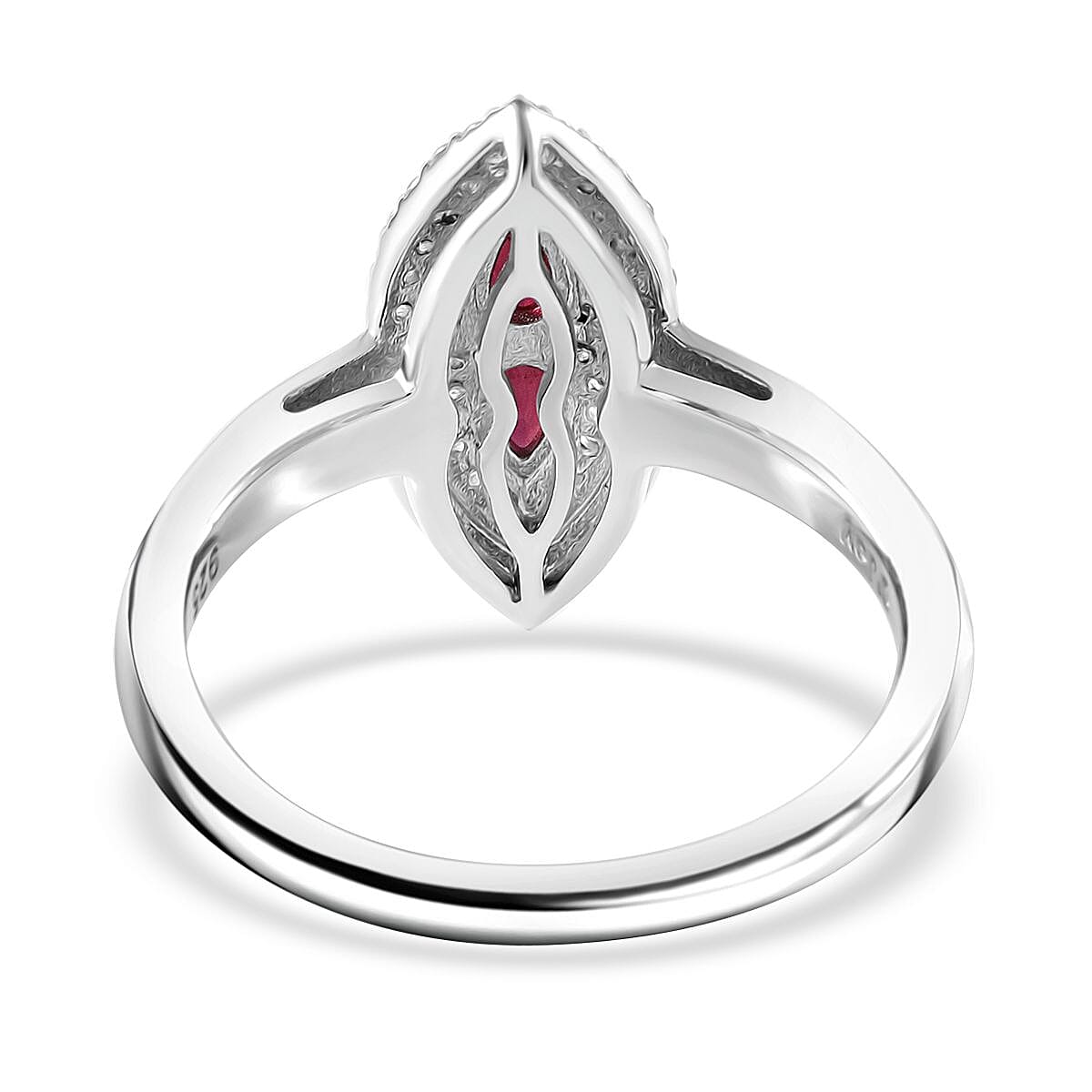 Sanguine Sapphire and White Zircon Ring in Rhodium Over Sterling Silver (Size 10.0) 1.00 ctw
