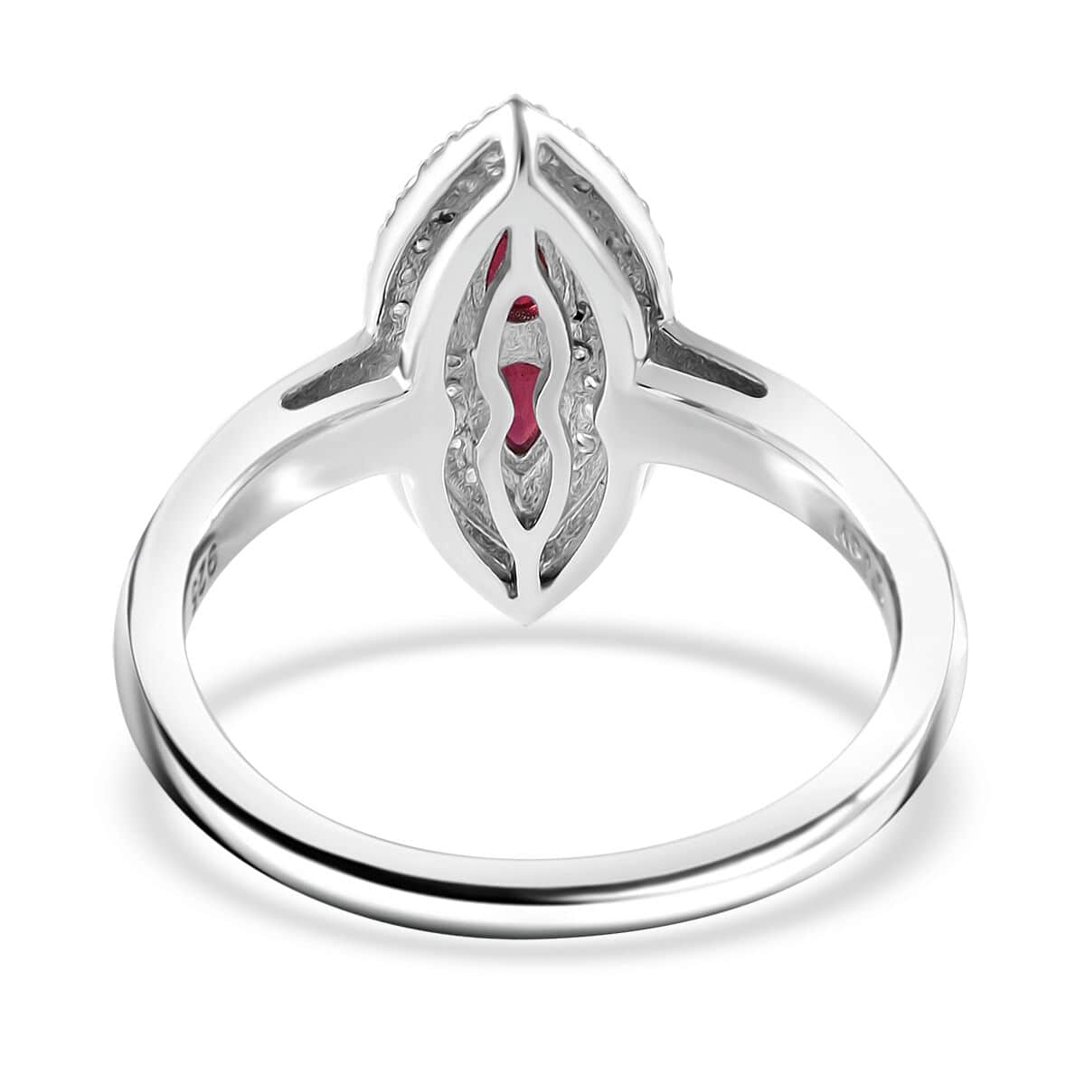 Sanguine Sapphire and White Zircon Ring in Rhodium Over Sterling Silver (Size 10.0) 1.00 ctw image number 3