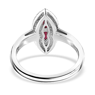 Sanguine Sapphire and White Zircon Ring in Rhodium Over Sterling Silver (Size 10.0) 1.00 ctw