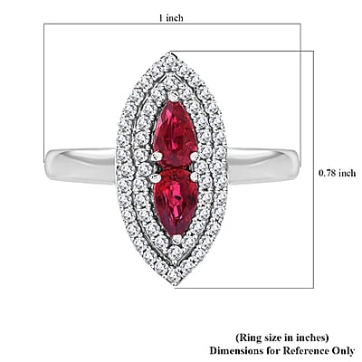 Sanguine Sapphire and White Zircon Ring in Rhodium Over Sterling Silver (Size 10.0) 1.00 ctw